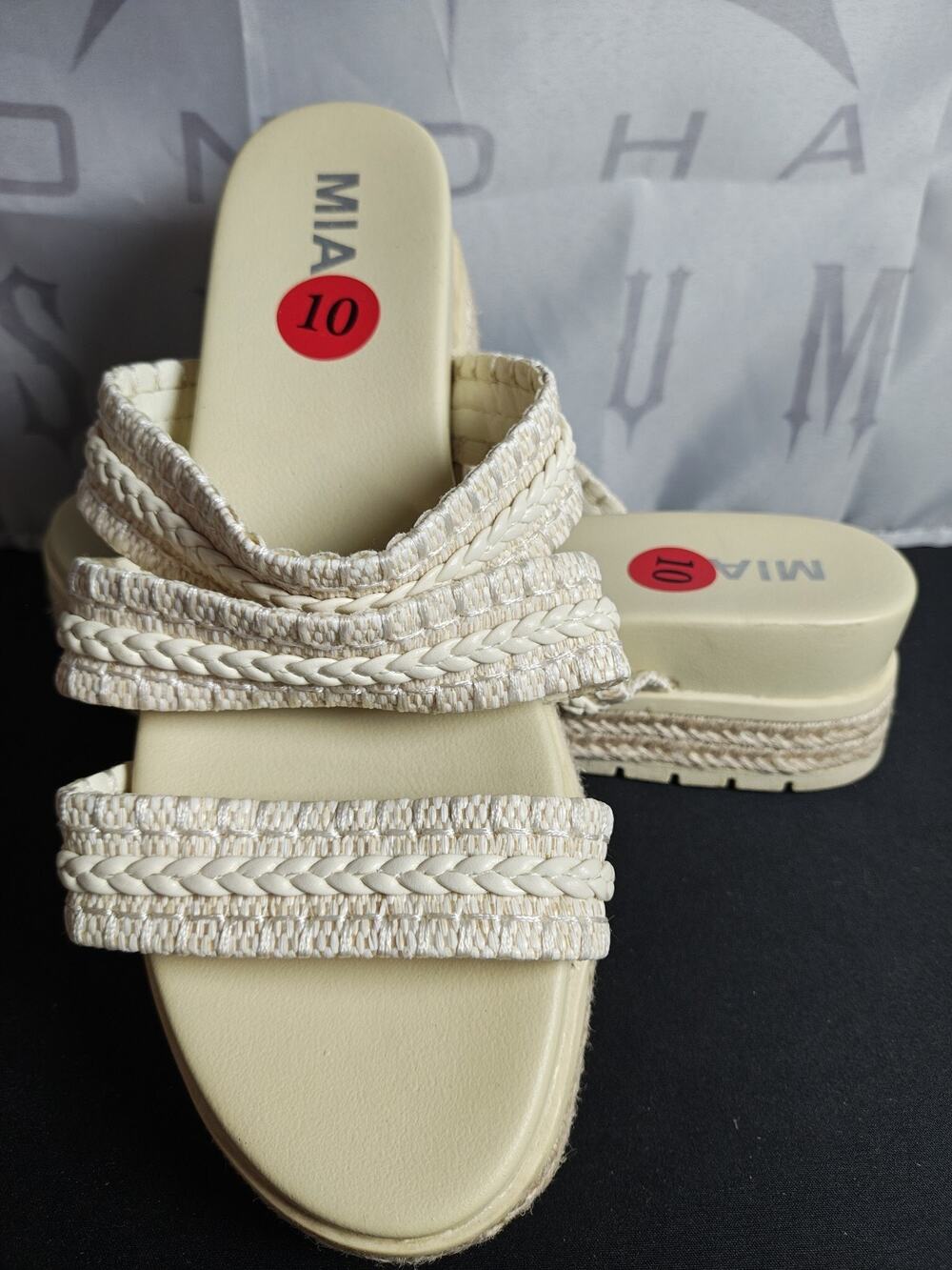 MIA Cream Braided Espadrille Slide Sandals